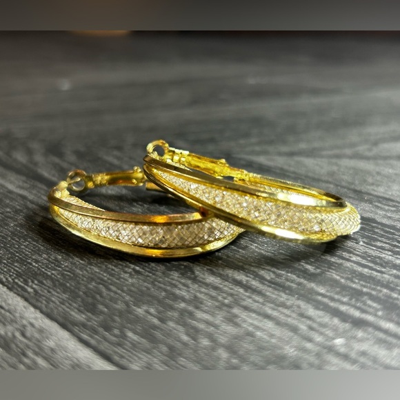 💛 Elegant 925 Gold Plated Mesh Hoop Earrings - Picture 10 of 12